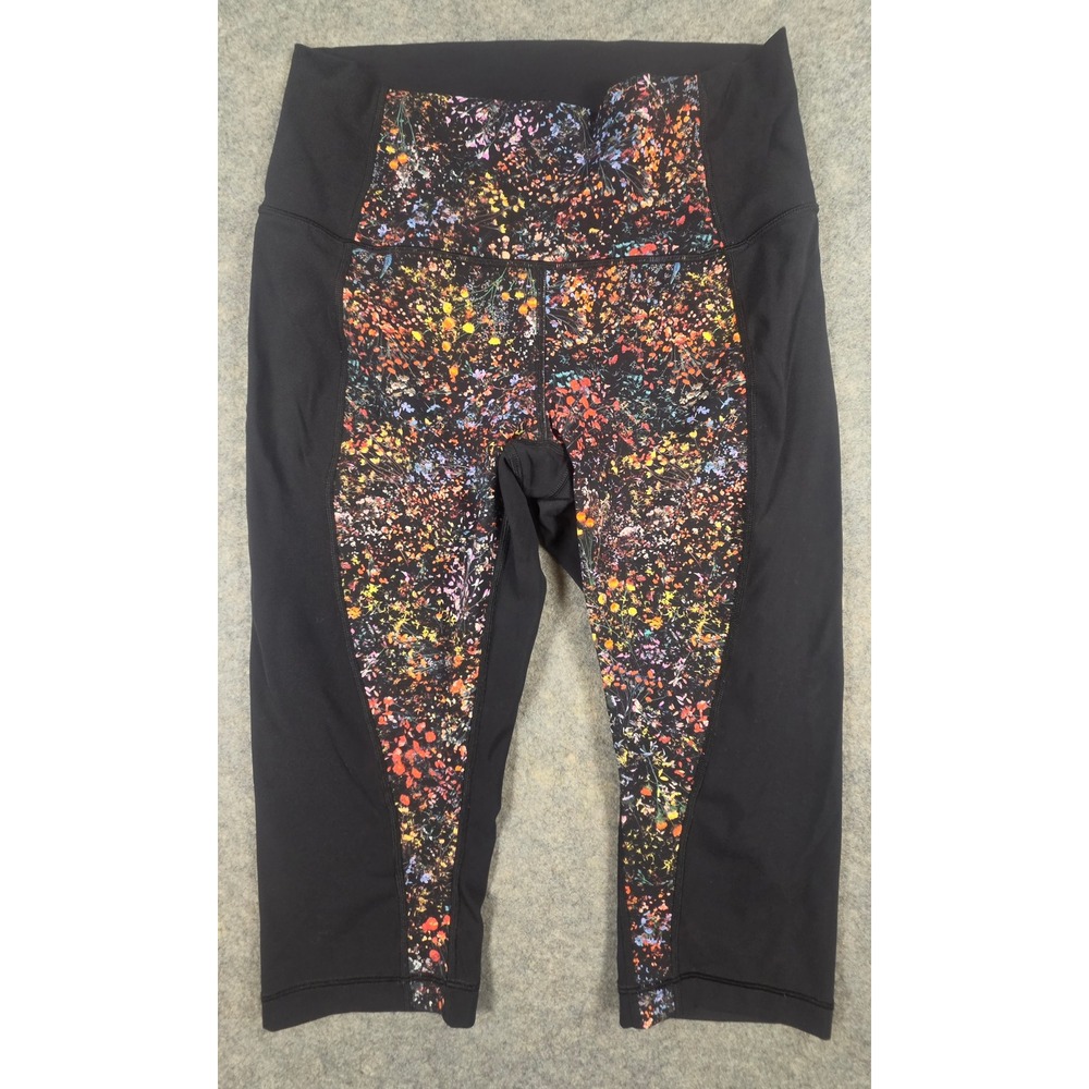 Lululemon Wunder Under Pant Floral Splatter Black Multi Crop Leggings Size 10